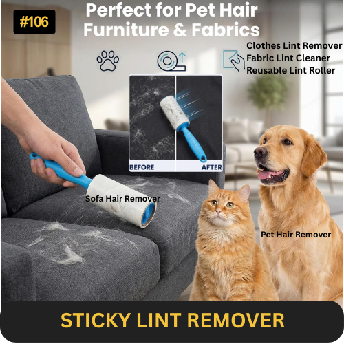 FLYNGO Sticky Lint Remover for Clothes, 270 Sheets Reusable Easy-Tear Pet Hair Remover Lint Roller Brush for Woolen Clothes, Sofa, Furniture, Sweater, Dust & Dirt - 3 Rolls 90 Sheets Each (Blue)